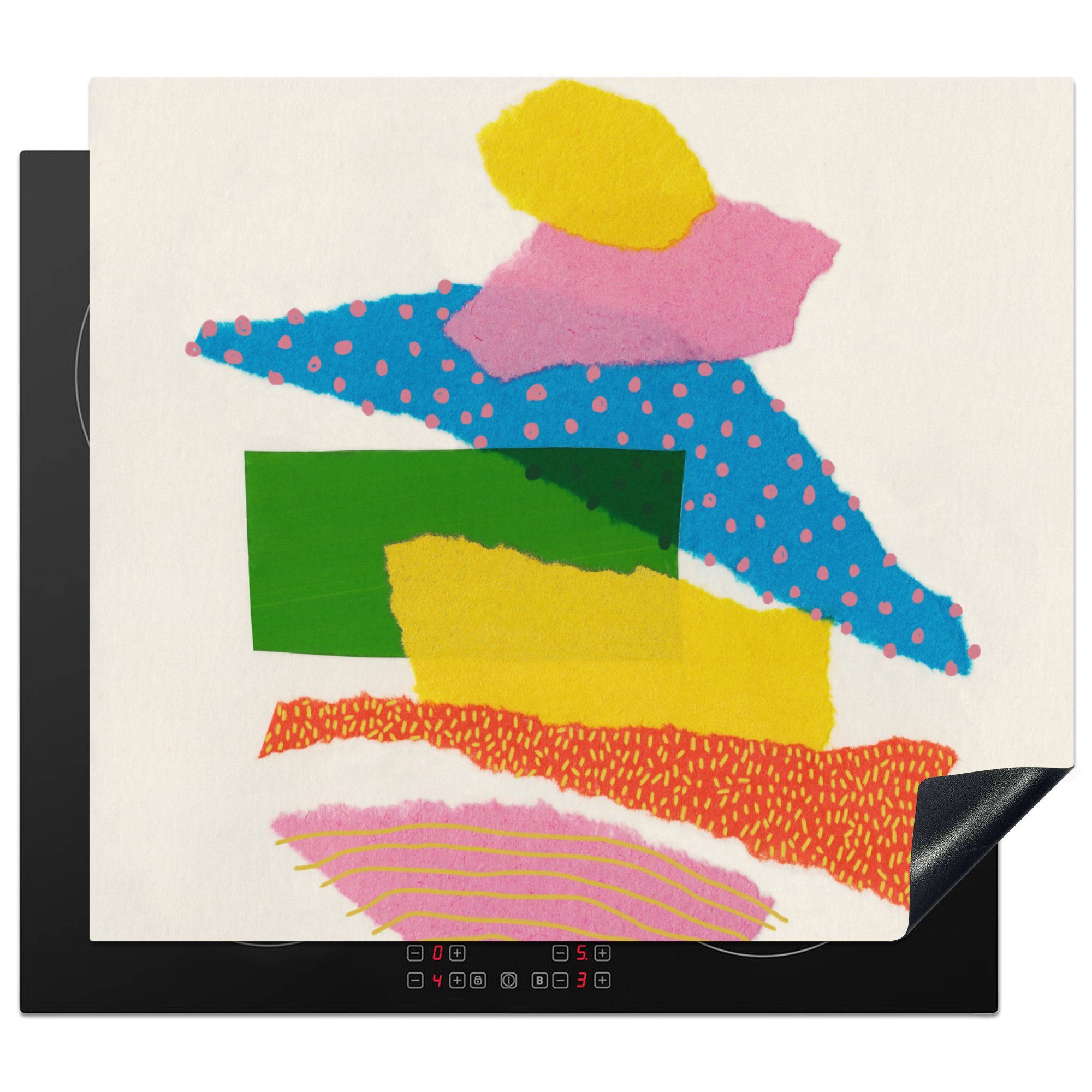 MuchoWow Herdblende-/Abdeckplatte Abstrakt - Kunst - Formen - Regenbogen, Vinyl, (1 tlg), 60x52 cm, Mobile Arbeitsfläche nutzbar, Ceranfeldabdeckung