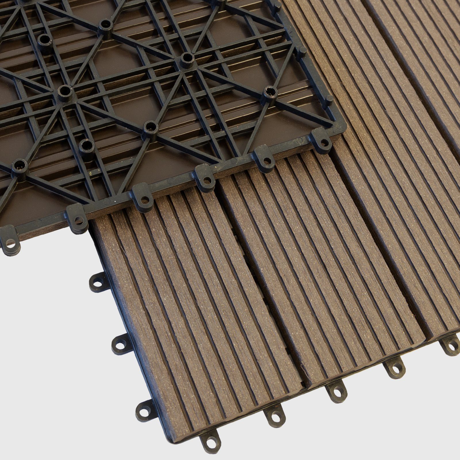 casa pura Klickfliesen WPC Royal Dunkelbraun, 30x30 cm, Holzdielenoptik, mit Drainagefunktion