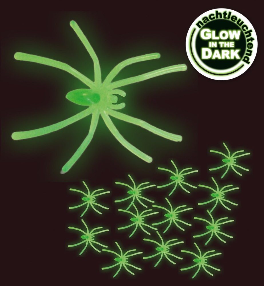 Fries Tierfigur 12 Spinnen Nachtleuchtend Glow in the Dark Halloween 4 cm, Nachtleuchtend