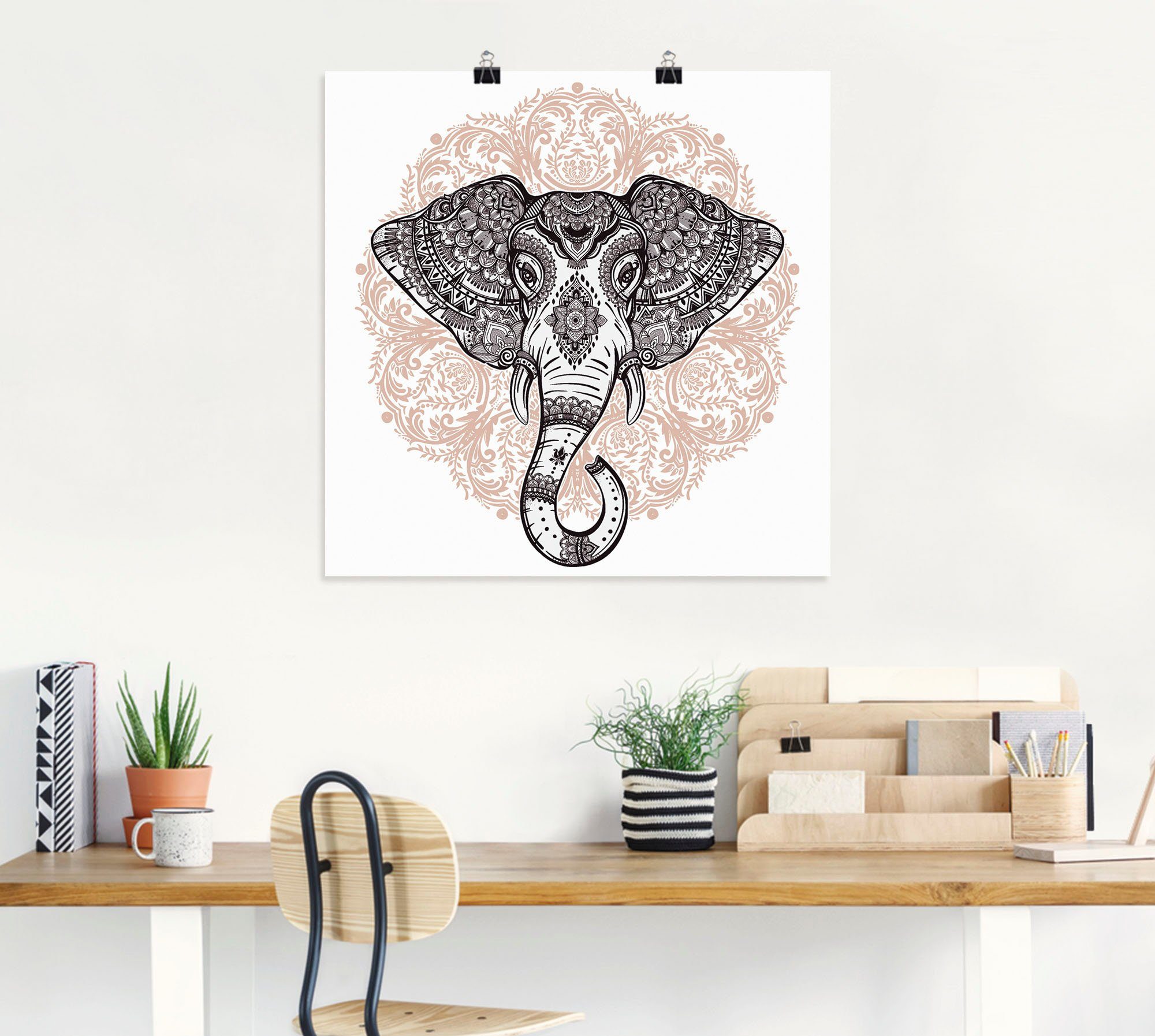 Wandbild oder als Elefant, (1 Wildtiere Wandaufkleber Alubild, Leinwandbild, Artland St), Mandala in Vintage Größen Poster versch.