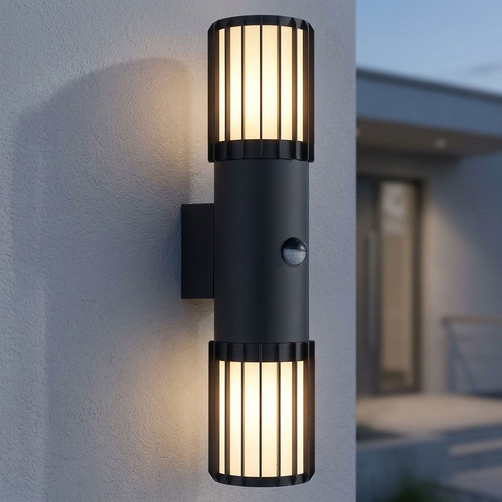 GLOBO LIGHTING Wandleuchte, Leuchtmittel nicht inklusive, LED Außenwandleuchte Wandlampe Alu Anthrazit Sensor IP54 H 38 cm