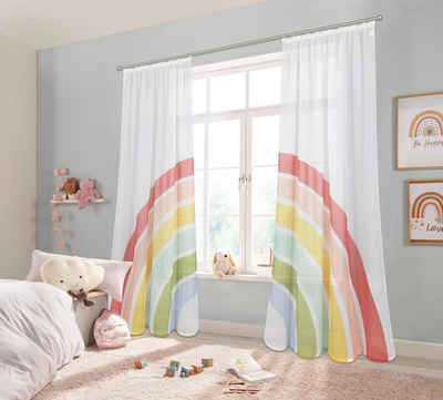 Gardine »Regenbogen«, Lüttenhütt, Kräuselband (2 Stück), Kindergardine, gewebt, bedruckt, halbtransparent, verschiedene Größen