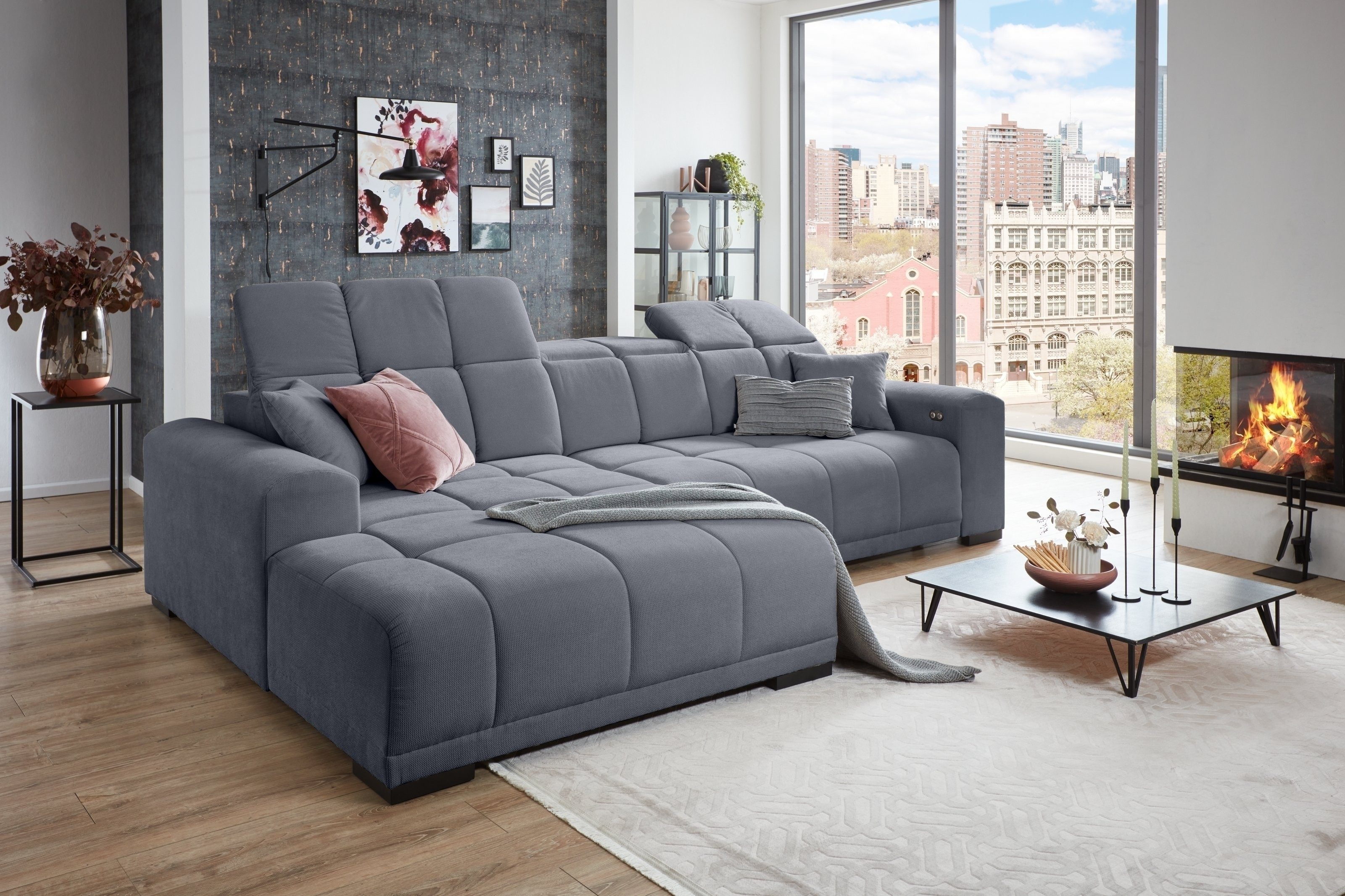 Iwaniccy Wohnlandschaft Kopfteilverstellung, Sitzverstellung, grau - 301x113x195cm (BxHxT)