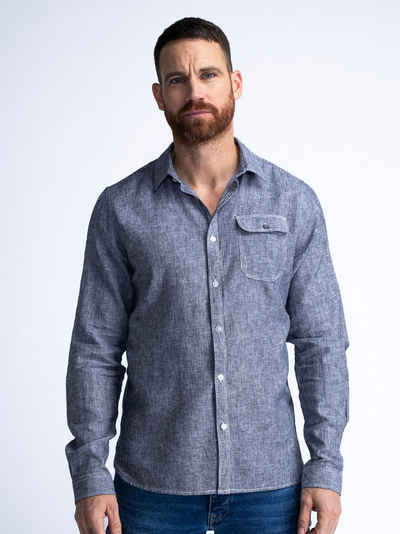 Petrol Industries Leinenhemd - Freizeit Hemd - Merliertes Hemd Palmtree - Men Shirt Long Sleeve Uni