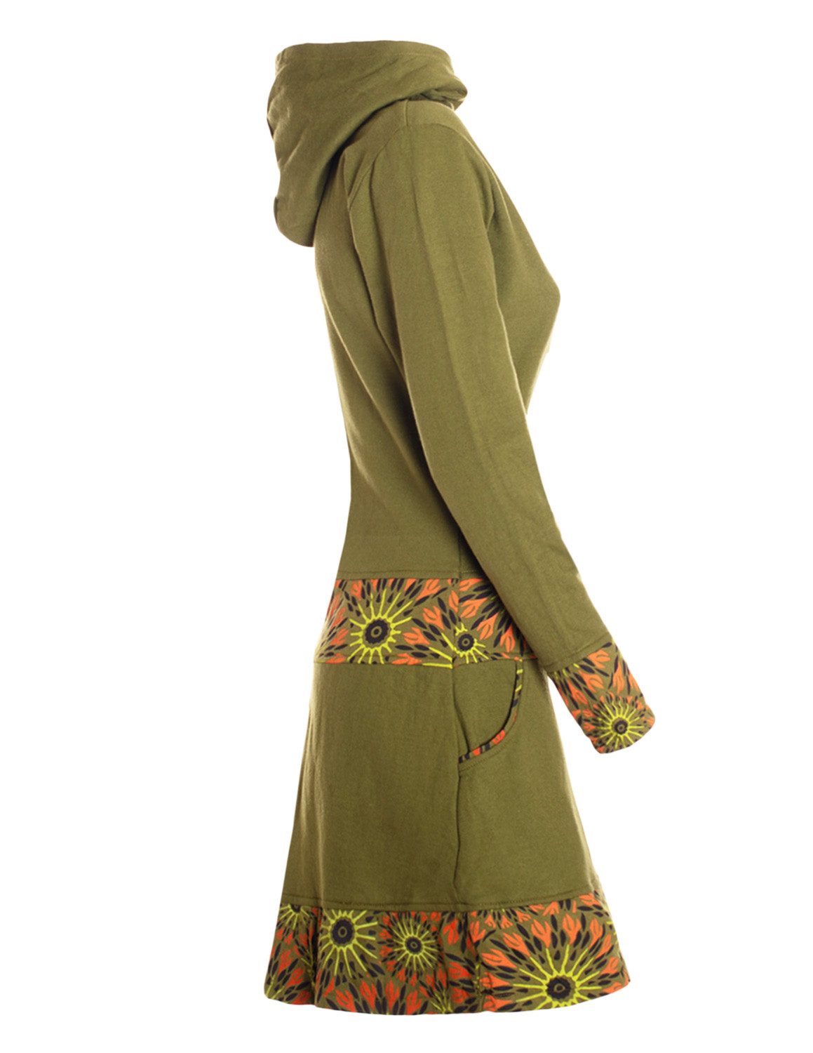 Vishes Kurzmantel Damen Kapuze Bedruckt Übergangsmantel Jersey Baumwolle Alternative Mode, Boho, Hippie, Ethno, Festival
