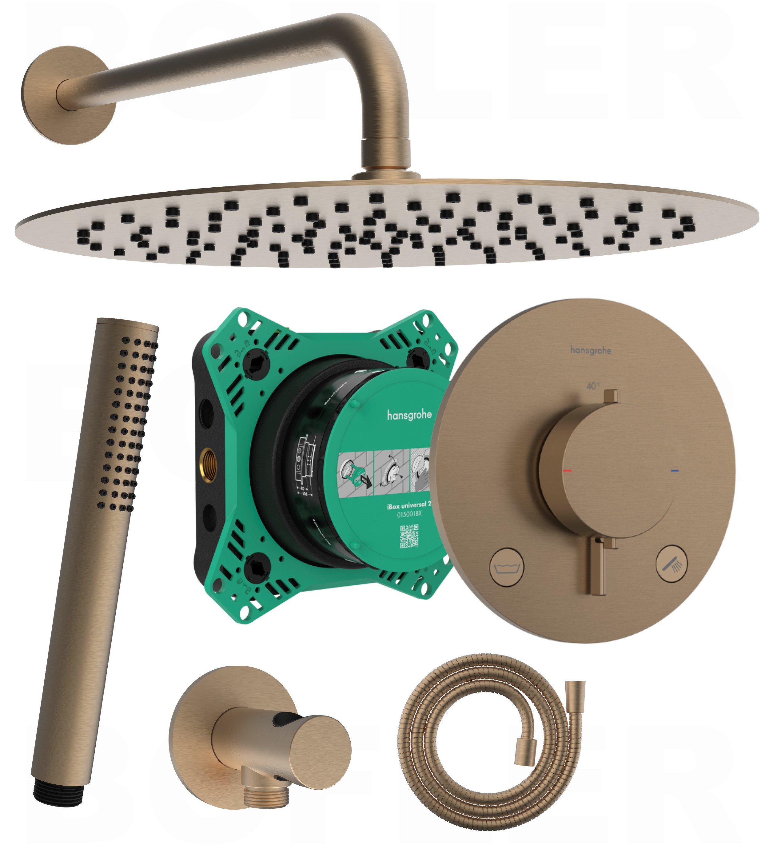 hansgrohe Duscharmatur DuoTurn S Unterputz Armatur mit Ibox 2 (Unterputz Duschset, Duschanlage, Duschsystem, inkl. BOFLER Brauseset #83 Handbrause, Regendusche 30cm, Brausearm) PVD brushed bronze