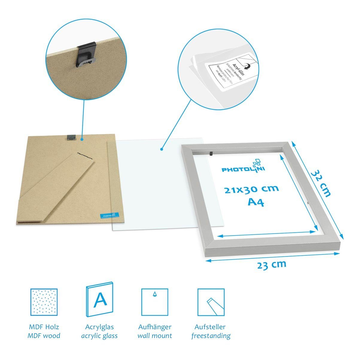 Set PHOTOLINI cm Modern bis 10x15 15er Bilderrahmen Schmal 21x30 Silber