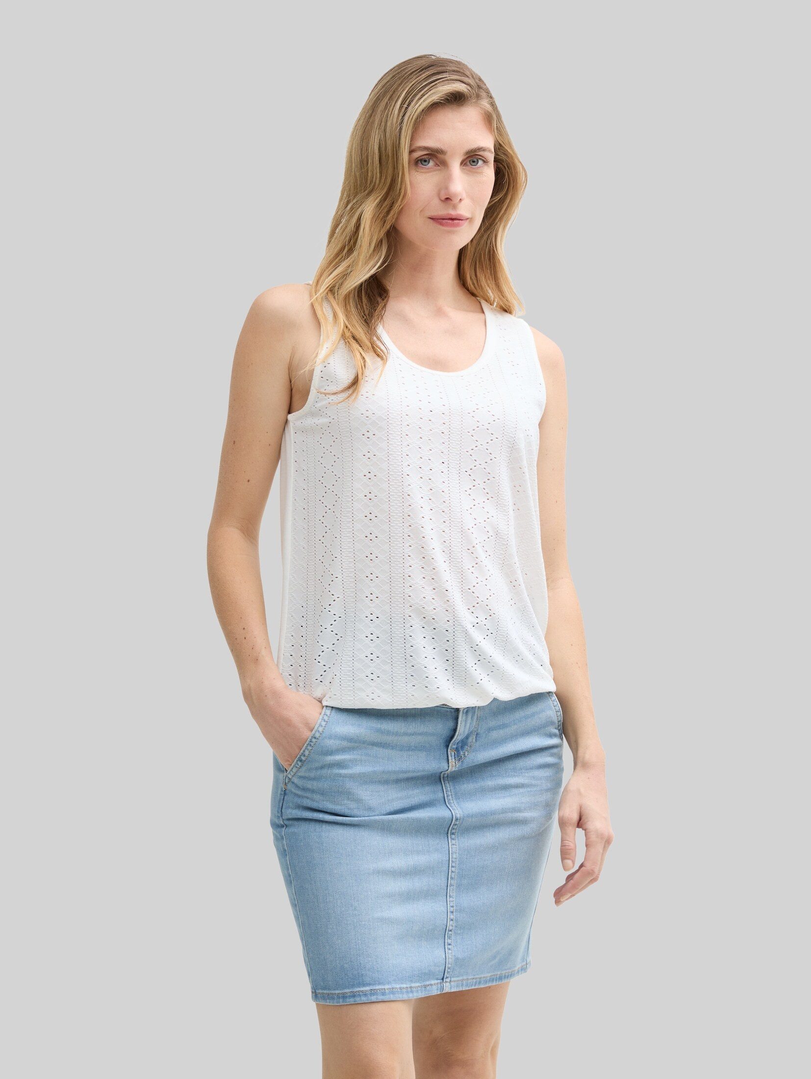 TOM TAILOR Trägertop T-Shirt (im Einserpack) Ajour Top im Material-Mix