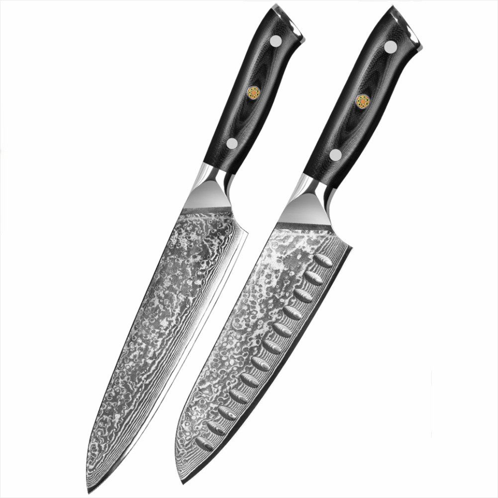 UniqueFire Messer-Set 2tlg. Damastmesser 20cm Küchenmesser mit 17cm Santokumesser G10 Griff (2-tlg)