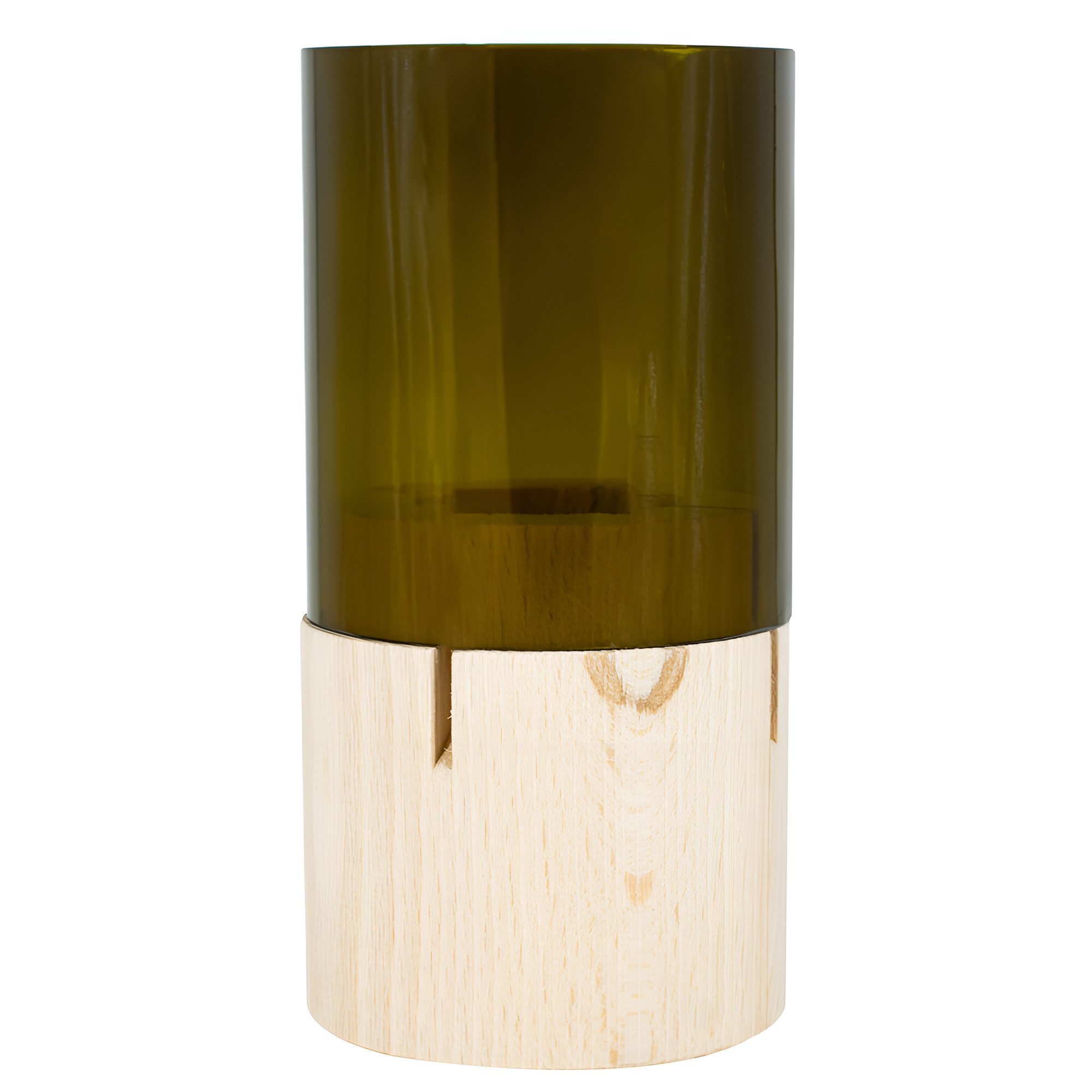 Upglassic Windlicht Weinlicht-Teelichthalter aus Glas & Buchenholz – 3 Größen wählbar (1x Weinlicht-Windlicht Tischdeko), Upcycling-Glas aus alten Weinflaschen