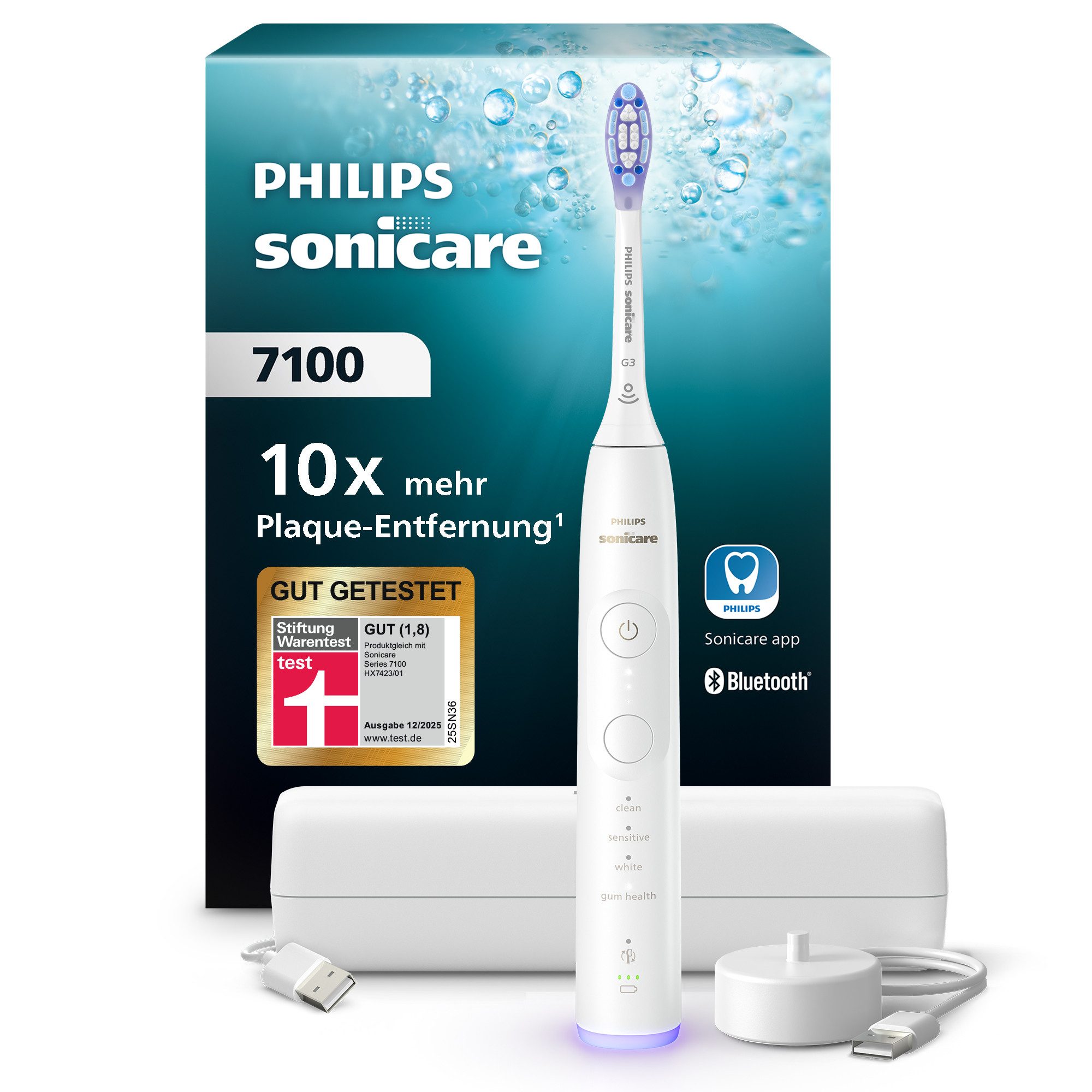 Philips Sonicare Elektrische Zahnbürste Series 7100 HX7421/01, Aufsteckbürsten: 1 St., mit visueller Andruckkontrolle, 7 Putzeinstellungen, inkl. Reiseetui