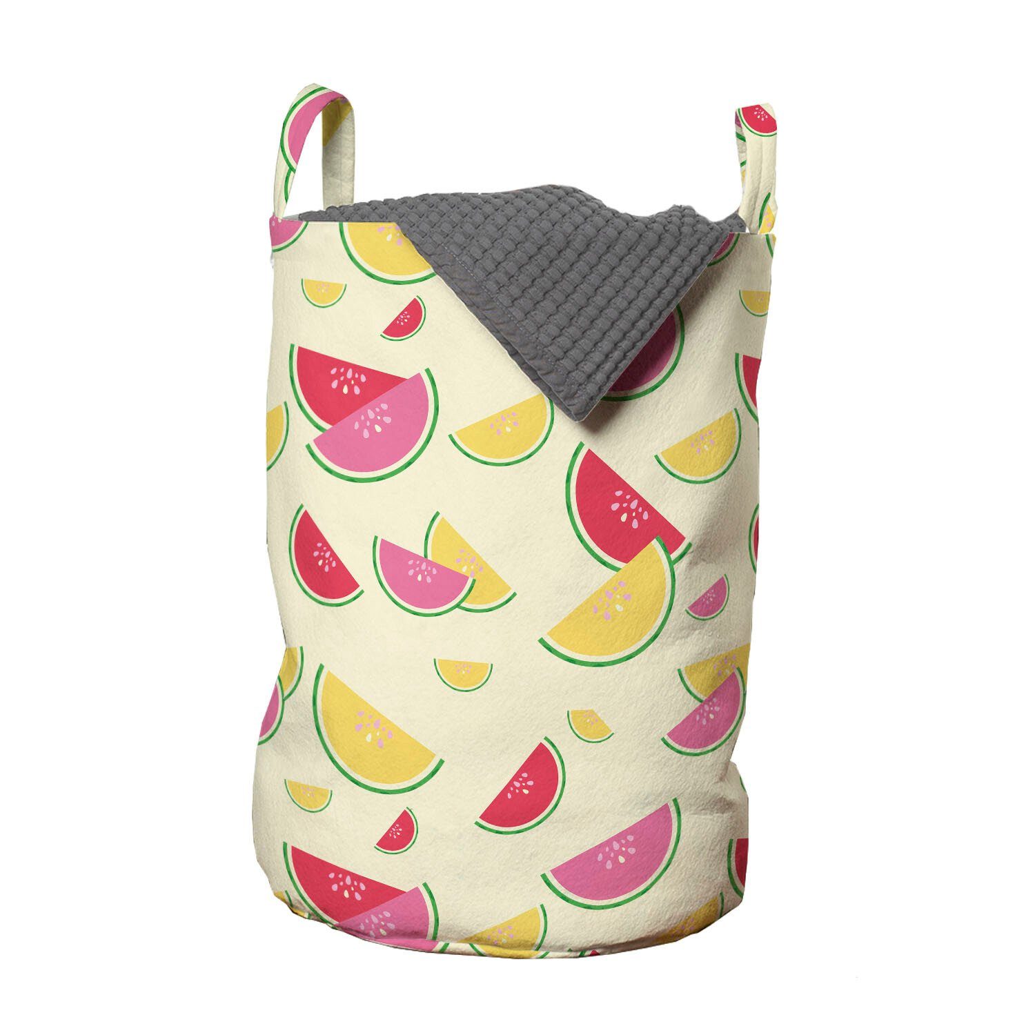 Abakuhaus Wäschesäckchen Wäschekorb mit Griffen Kordelzugverschluss für Waschsalons, Melone Bunter Sommer-Frucht-Muster