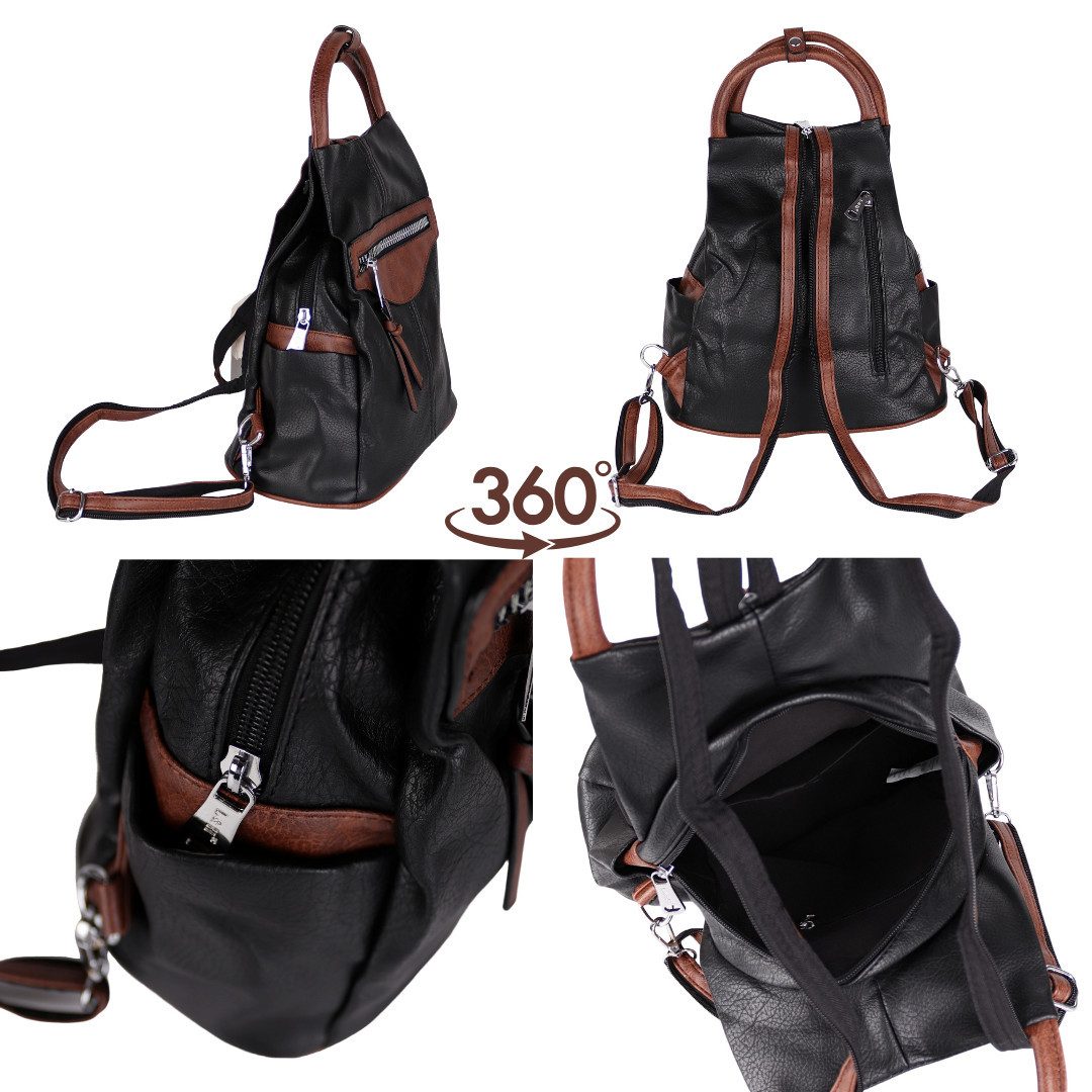 MIRROSI Tagesrucksack Damen Rucksack aus Kunstleder, Cityrucksack mit Tragegriff (ca.28x31x12cm), Reißverschlussfächern & verstellbaren Schultergurten – Bild 3 von 3