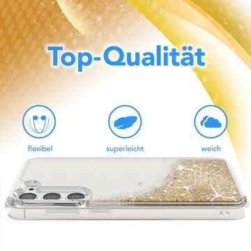 EAZY CASE Handyhülle Liquid Glittery Case für Samsung Galaxy S23 Plus 6,6 Zoll, Durchsichtig Back Case Handy Softcase Silikonhülle Glitzer Cover Gold