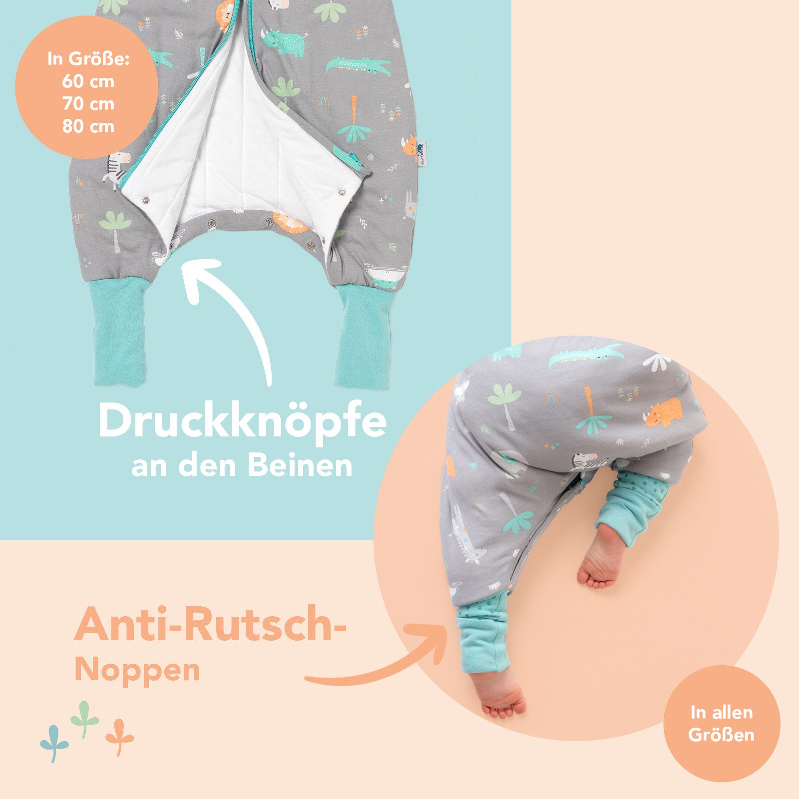 Schlummersack Kinderschlafsack Schlafsack mit Füßen und umklappbaren Bündchen, 1.0 Tog OEKO-TEX