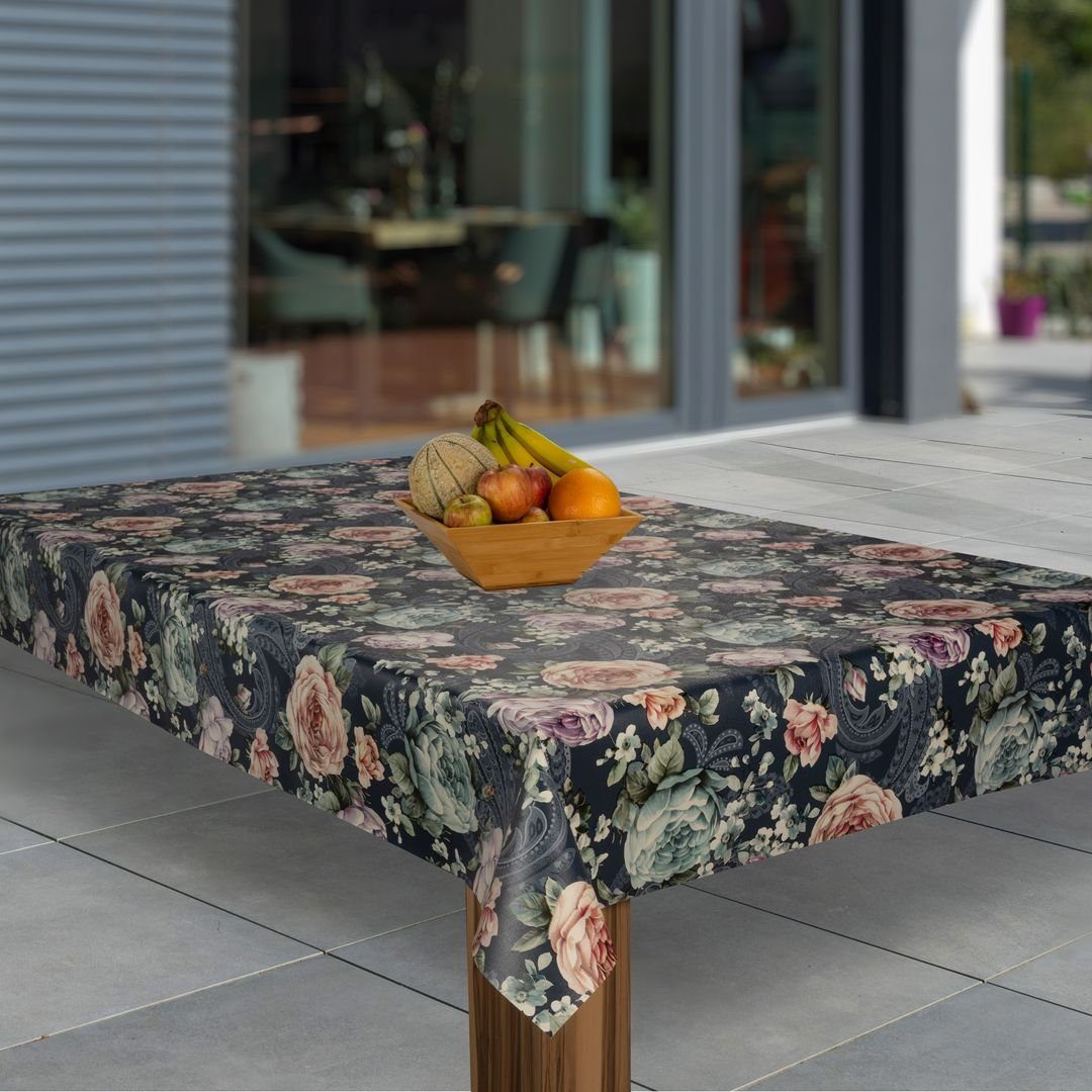 laro Tischdecke Wachstuch-Tischdecken Weihnachten Blumen Rose Dunkelblau re günstig online kaufen