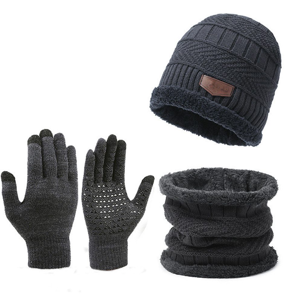 XDeer Halswärmer 3-teiliges Set Herren Winterschal Handschuh,Hals mit Samt, für Wärme,Wintermütze gestrickt