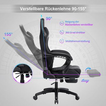 Wenta Gaming Chair Gaming-Stuhl Premium Gaming-Bürostuhl mit Fußstütze (Massagefunktion, Robustem Design, (Bis zu 160 kg-180kg Belastbar, Höhenverstellbar, Ergonomische 90°-155° Neigung, Beherrschen Sie das Spiel und erleben Sie maximalen Komfort), Ihr ultimativer Gaming-Stuhl/Gaming chair wartet!