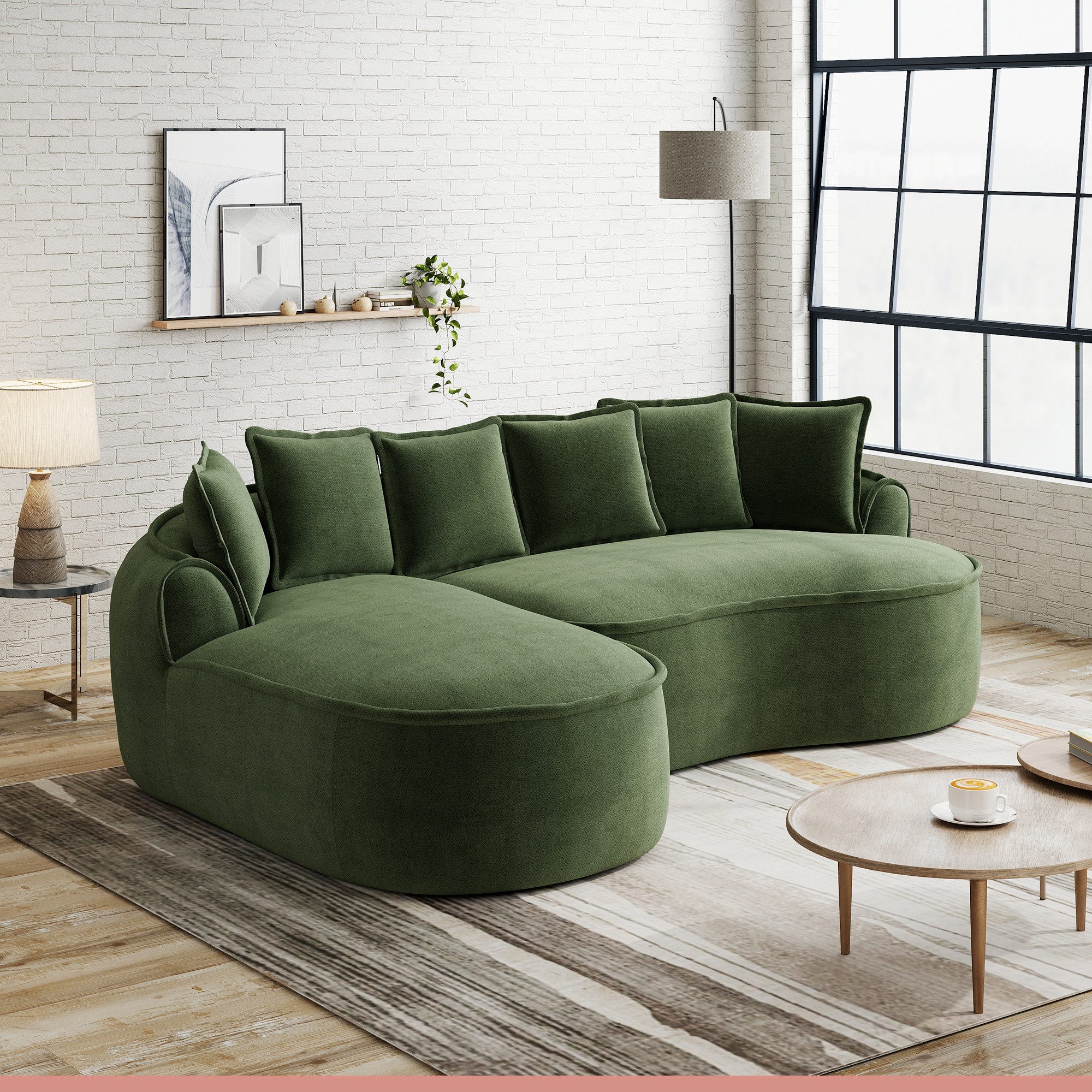 Odikalo Sofa Ecksofa Eckcouch mit Schlaffunktion Modulares Sofa, Chenille Stoff, Frameless Modulares Ecksofa, Cloud Sofa aus Schaumstoff, L-Form mit extra tiefer Sitzfläche und breiten Armlehnen, mit Chaiselongue & Kissen, kein Aufbau nötig