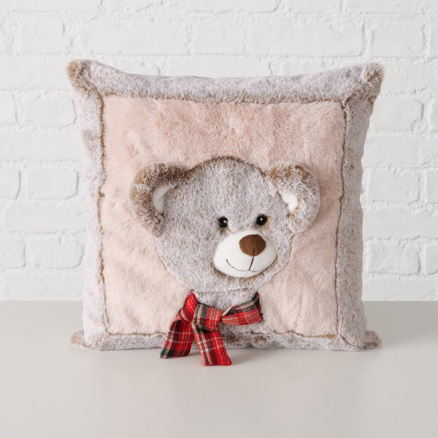 BOLTZE GRUPPE GmbH Dekokissen Kissen mit Plüschtiermotiv LEON, 35 x 35 cm, mit Plüschtiermotiv