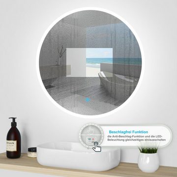 duschspa Badspiegel LED Badspiegel Rund Spiegel Touch/Wandschalter 50-100cm, Warm/Neutral/Kaltweiß+dimmbar+Memory+auto Abschaltung