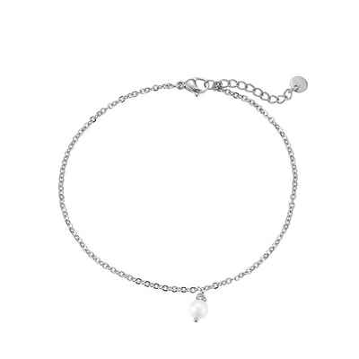 MIRROSI Edelstahlarmband Damen Armband vergoldet Perlen 17+3cm Lang, mit einem charmanten Perlenanhänger veredelt