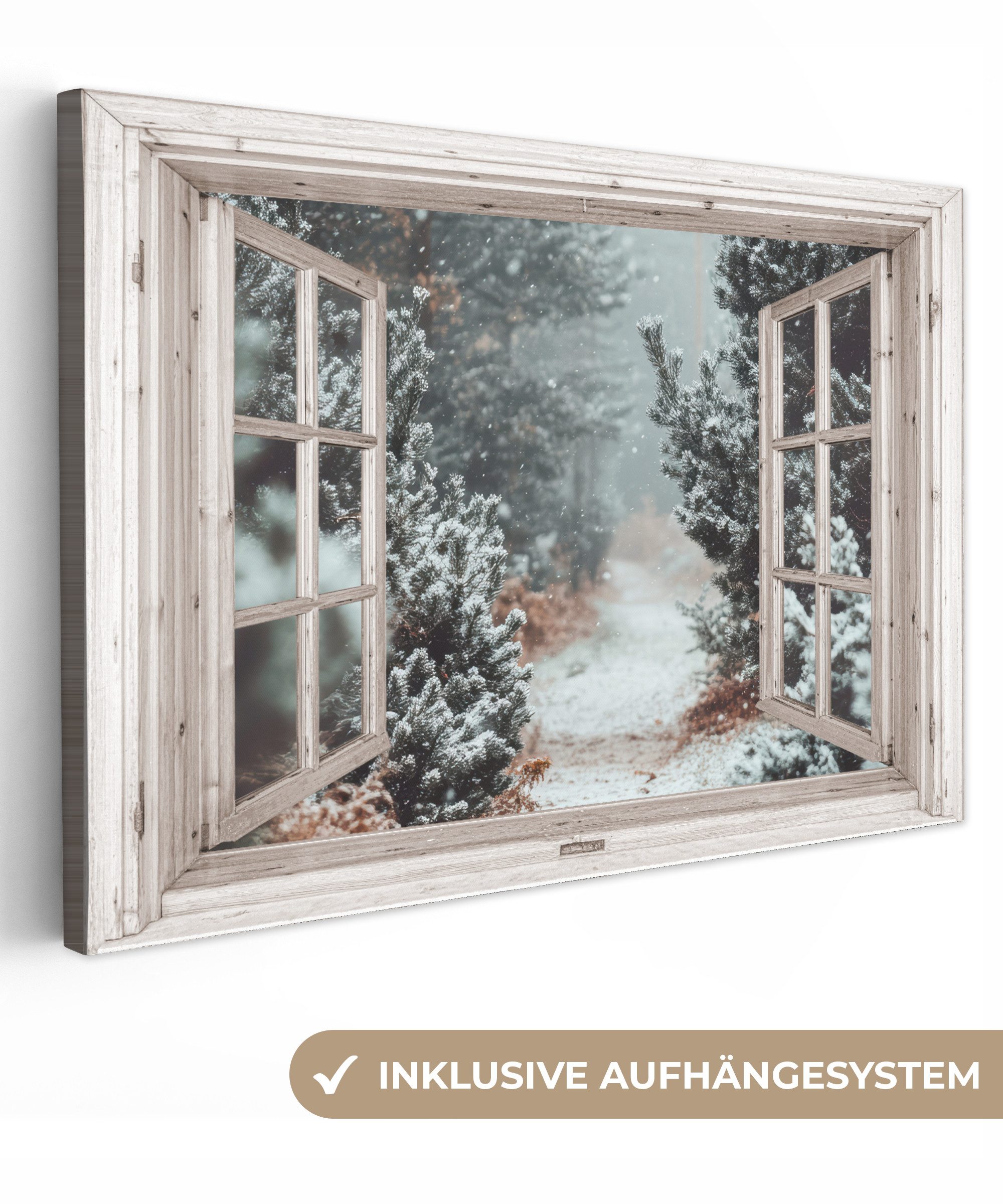OneMillionCanvasses® Leinwandbild Wald - Winter - Bäume - Natur - Weg - Aus günstig online kaufen