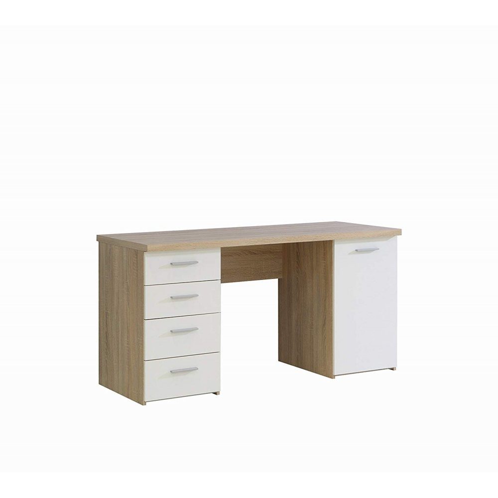 Forte Möbel Schreibtisch Eiche Sägerau Dekor / weiß Schreibtisch Arbeitstisch Bürotisch Kinderschreibtisch ca. 145 cm