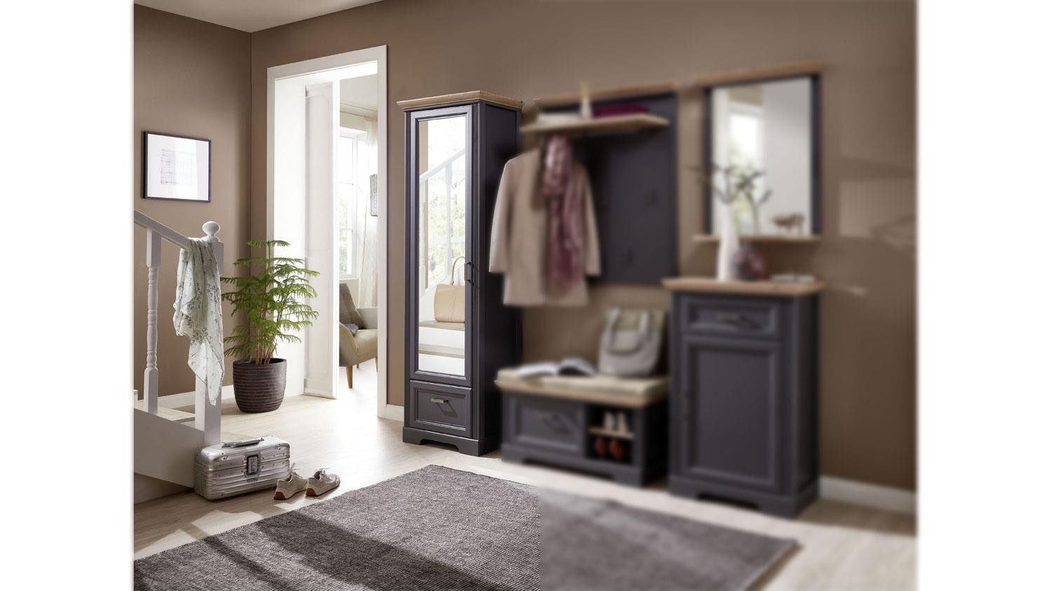 Innostyle Garderobenschrank Garderobenschrank Jasmin Flurmöbel graphit und Artisan Eiche 65x204 cm