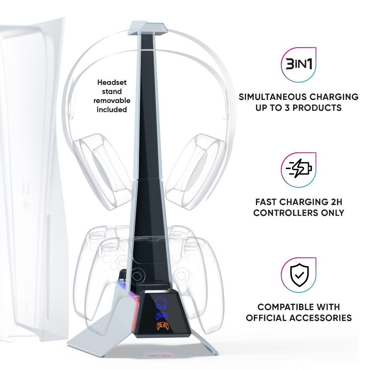 Oniverse X3 Controller-Ladestation (für PS5-Controller und Headset, weiß)