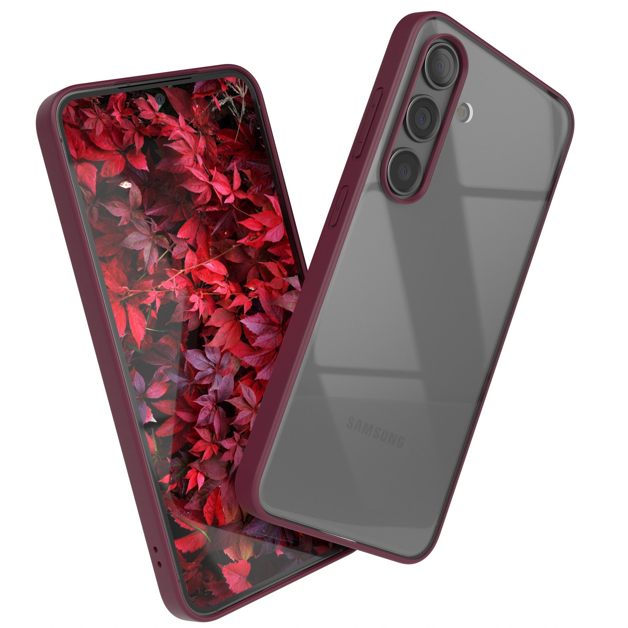 EAZY CASE Handyhülle Bumper Case für Samsung Galaxy S24 6,2 Zoll, Smart Slimcover Transparent stoßfest Hybrid Hülle Back Cover Nacht Rot