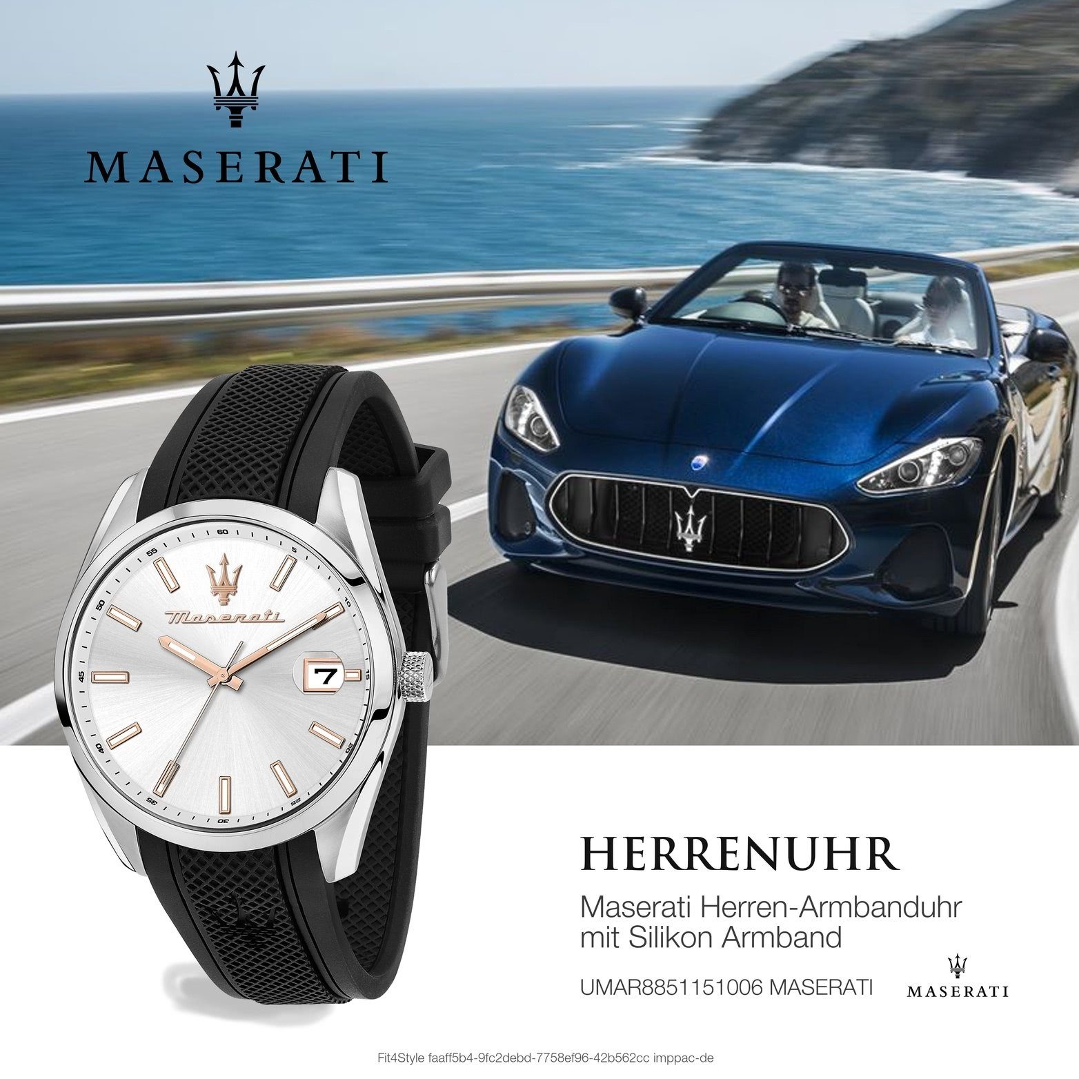 Maserati groß Attrazione, Herrenuhr Silikonarmband, 43mm) (ca. MASERATI Gehäuse, Herrenuhr weiß rundes Quarzuhr