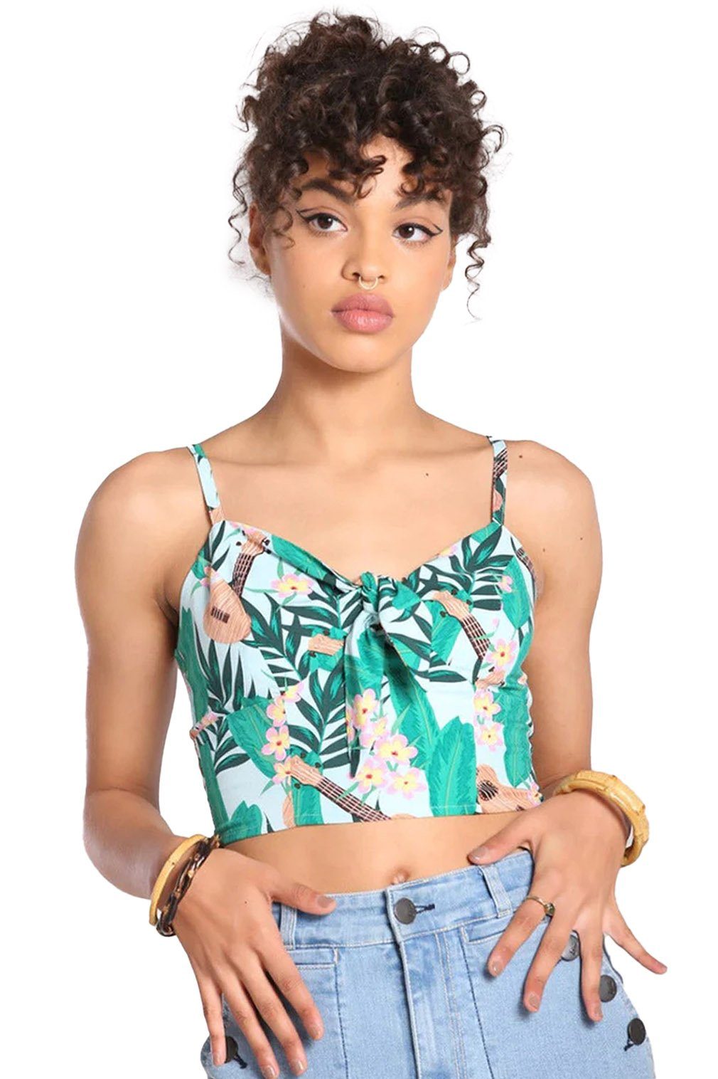 Hell Bunny Crop-Top Ululani Retro Vintage Tiki Blumen Hawaii Träger Top
