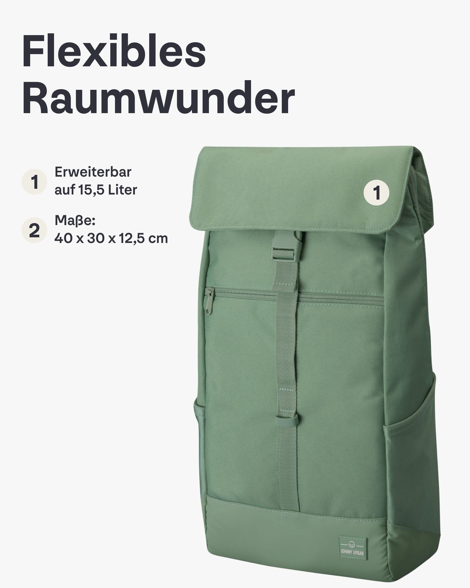 Johnny Urban Cityrucksack MIKA, Rolltop Damen Herren, Laptop Fach (1-tlg), Flexible Größe, Gepolstertes Laptopfach, Wasserabweisend