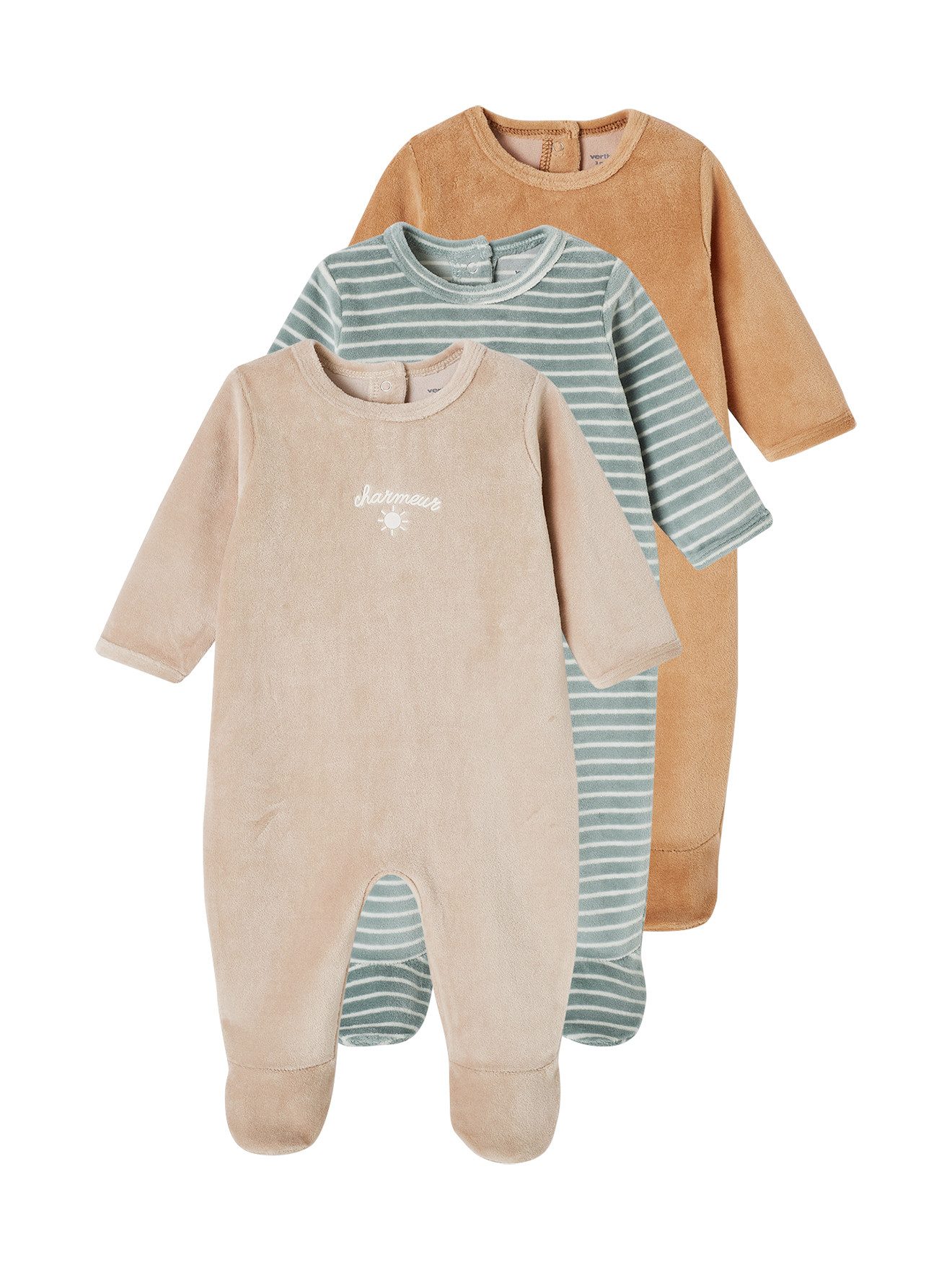 Schlafanzug 3er-Pack Baby Samt-Strampler BASIC
