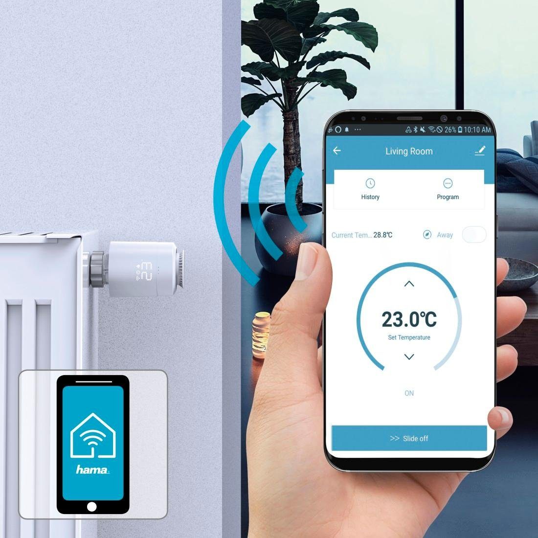 Hama smart + Heizungsthermostat, WLAN 2x Adapter Smart-Home Hub Heizungssteuerung, Starter-Set Set