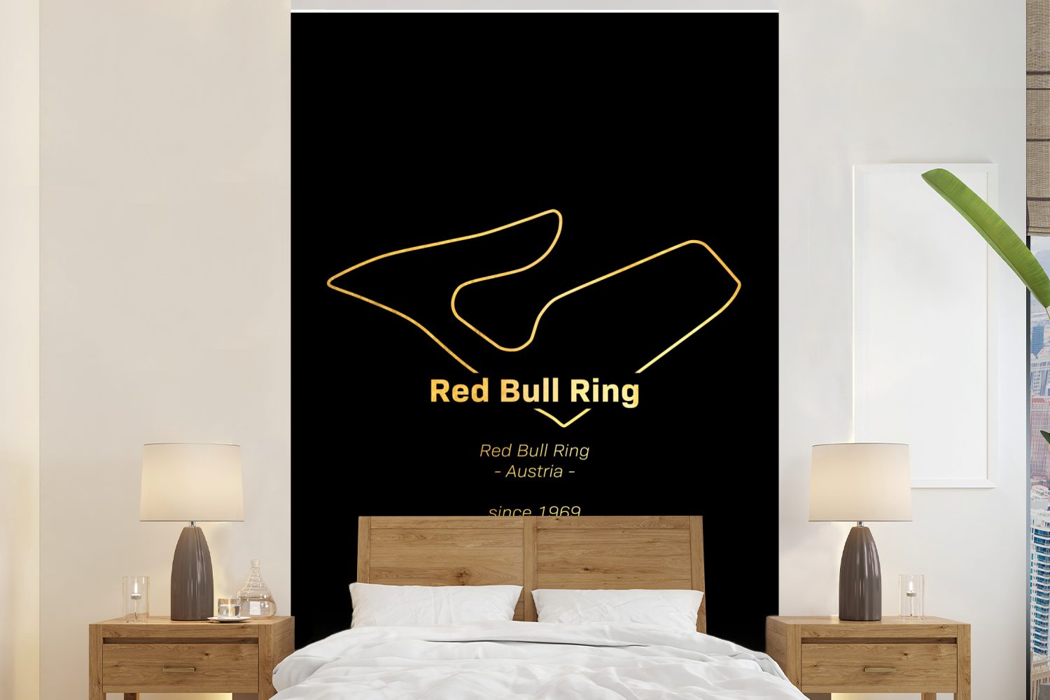- Wohnzimmer, Formel-1-Rennstrecke, Tapete Vinyl Matt, Ring für Bull St), bedruckt, Fototapete Montagefertig (3 MuchoWow Red Wandtapete