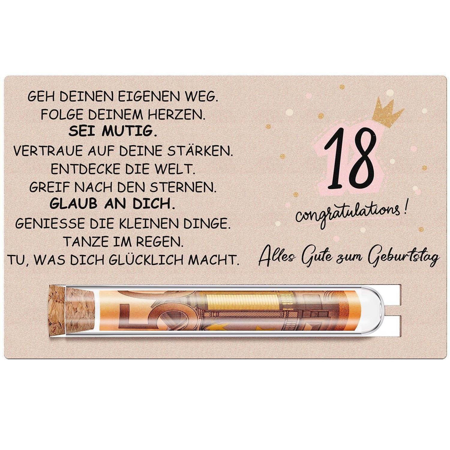 LuxusKollektion Geschenkbox Geschenkset 18. Geburtstag Reagenzglas Holzkarte