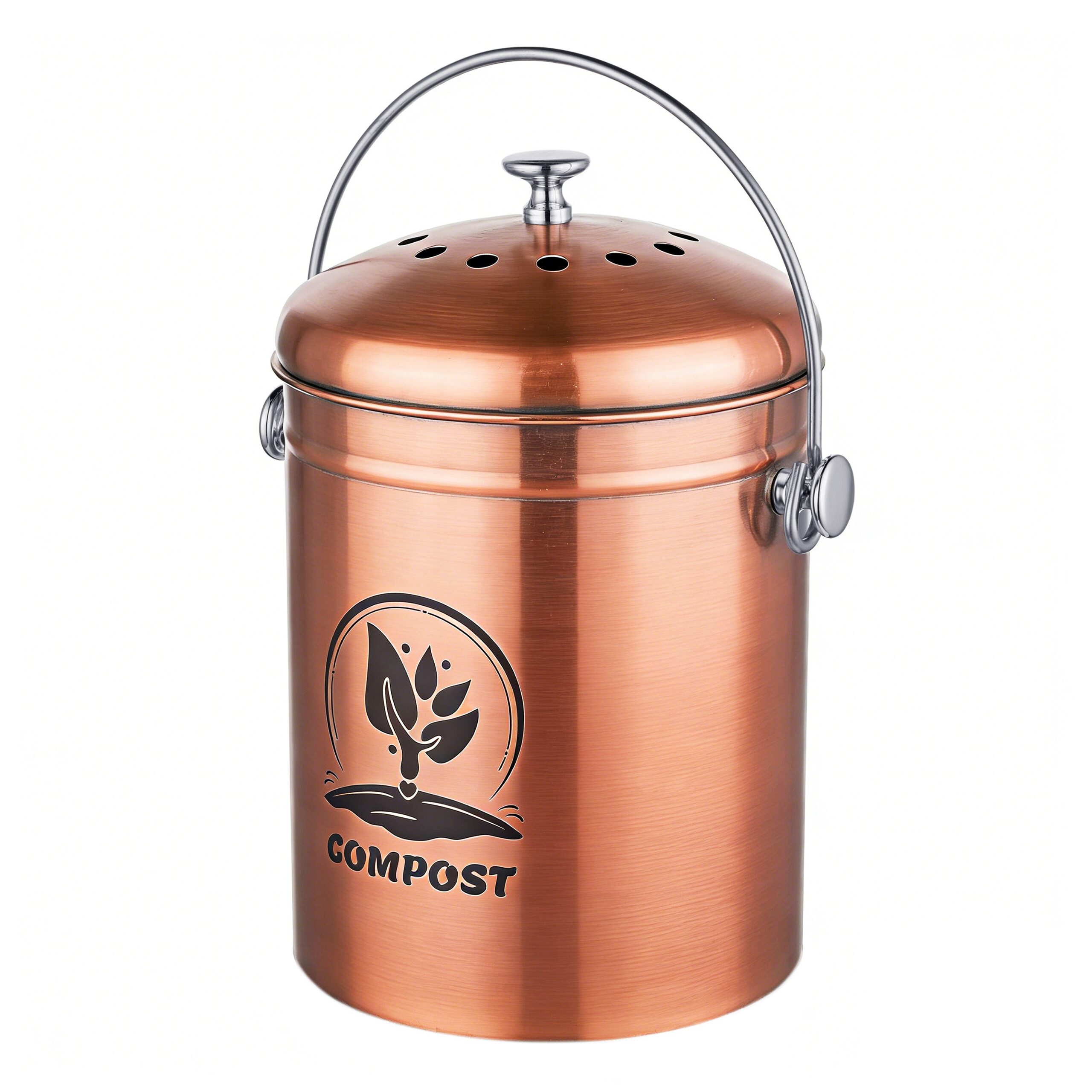 relaxdays Biomülleimer Komposteimer mit Geruchsfilter 5 Liter, Kupfer