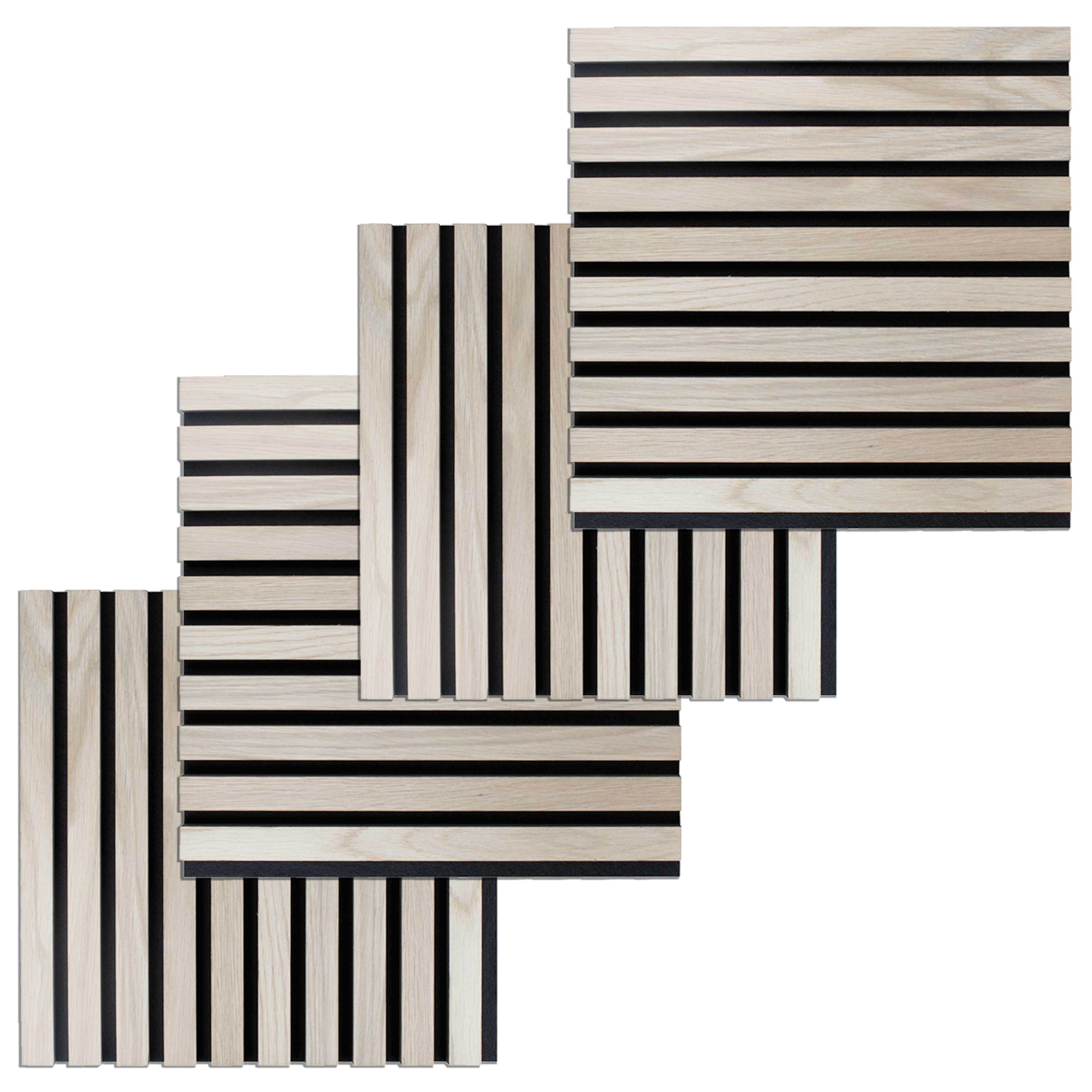 PROVISTON 3D Wandpaneel 4er Set, 400 x 400 x 21 mm, Eiche hell, Holz furniert
