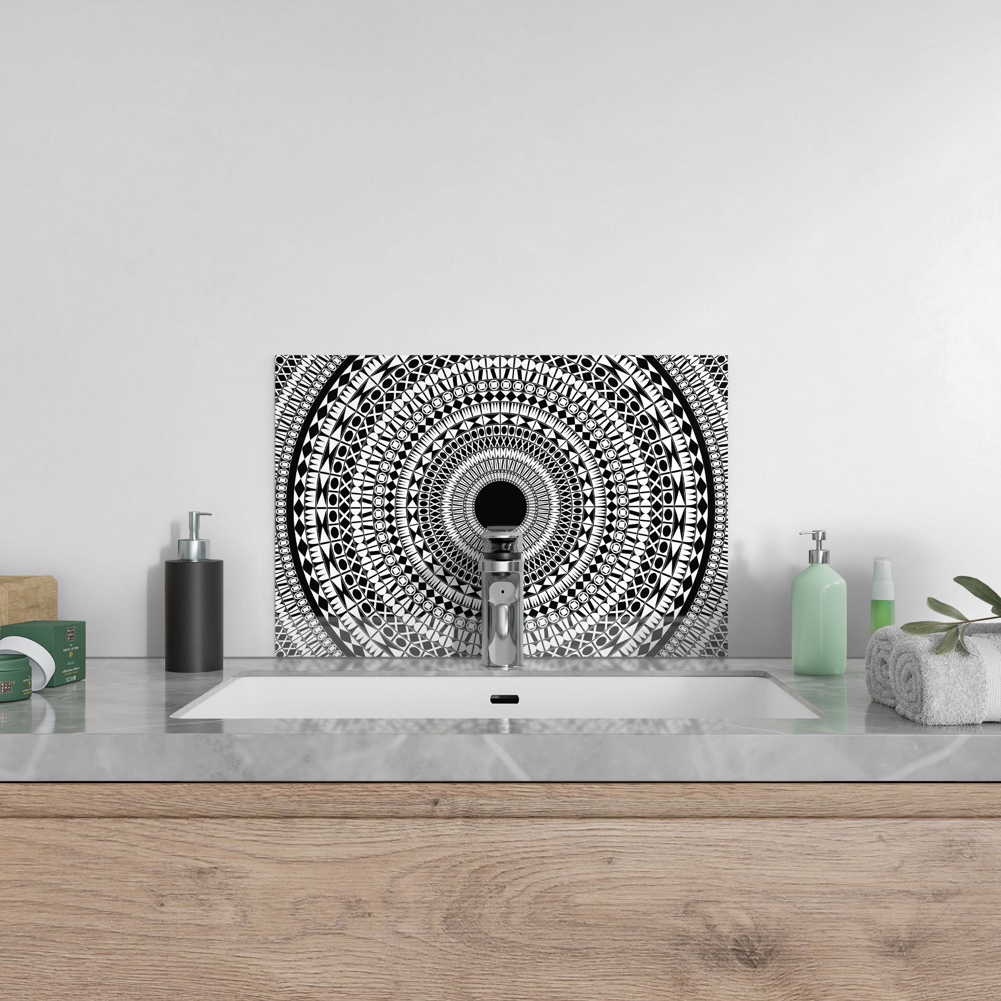 Mandala', Glas Badrückwand Küchenrückwand Herdblende DEQORI Spritzschutz 'Kreisförmiges