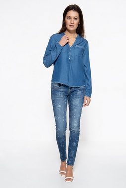 ATT Jeans Langarmbluse Selena mit offenen Kanten und Stickereien