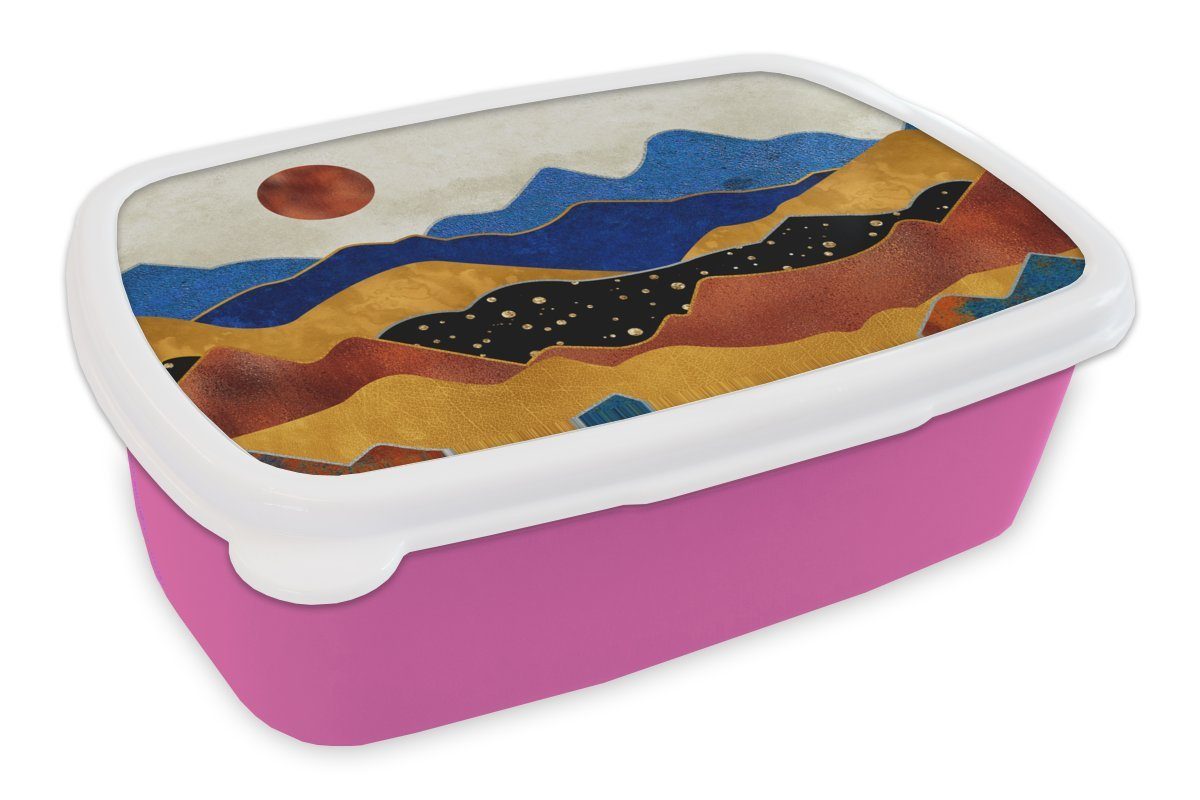 Marmor (2-tlg), Brotdose Snackbox, Lunchbox Mädchen, - Blau, Erwachsene, rosa Kunststoff Brotbox für Kunststoff, Kinder, MuchoWow - Gold