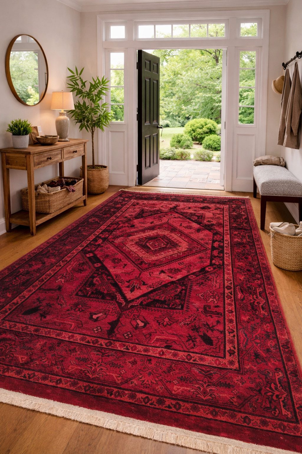 Vimoda Orientteppich ROYAL, in modern Rot mit eleganten Fransen luxuriös, ca. 2500 g/m², rechteckig, Höhe: 10 mm, weich, pflegeleicht, orientalisches Muster, für Wohnzimmer & Flur