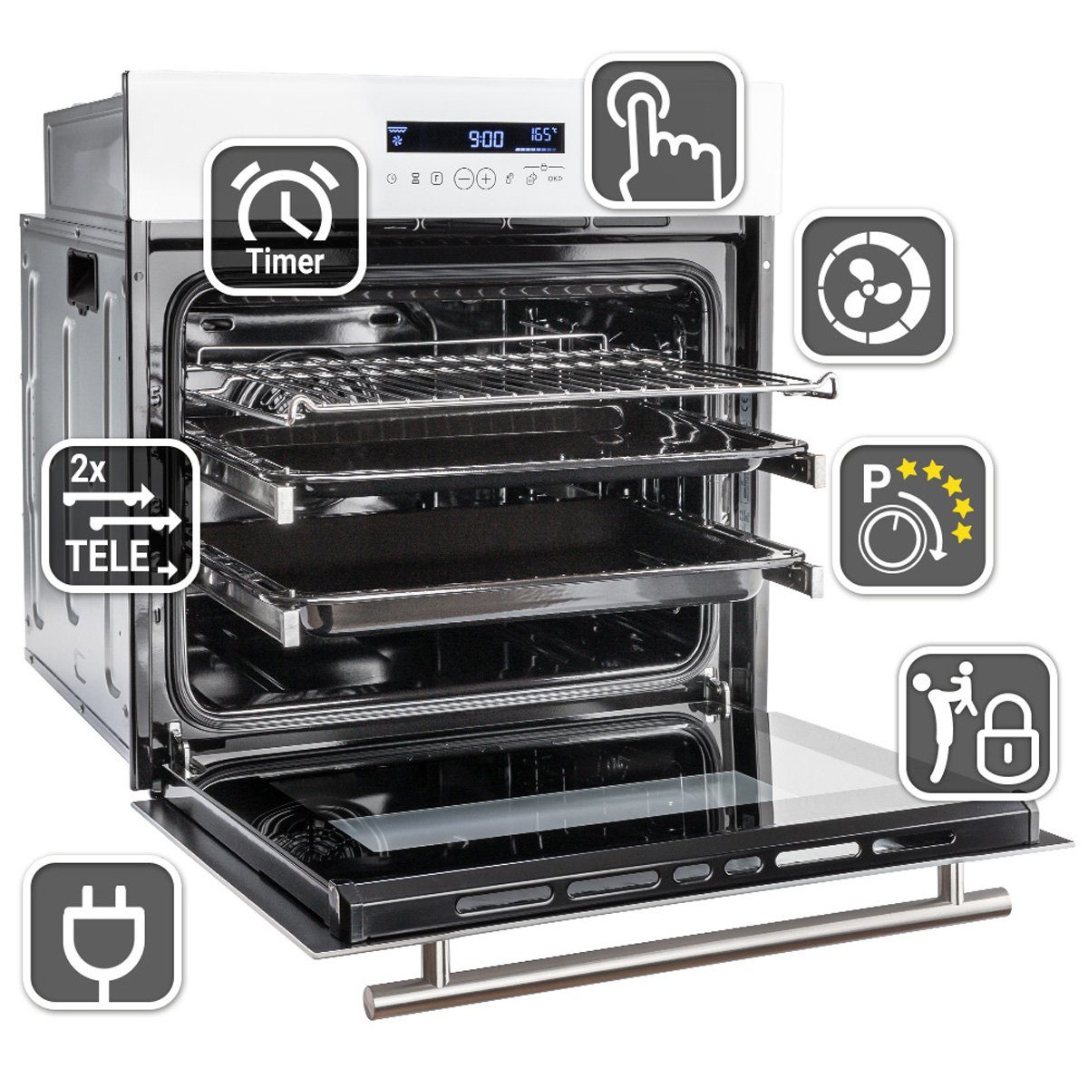 KKT KOLBE Einbaubackofen Backofen Elektroherd EB8015W, mit 2-fach Teleskopauszug, DampfClean, 60 cm / Heißluft / Einbauherd / Kochmulde / Selbstreinigung