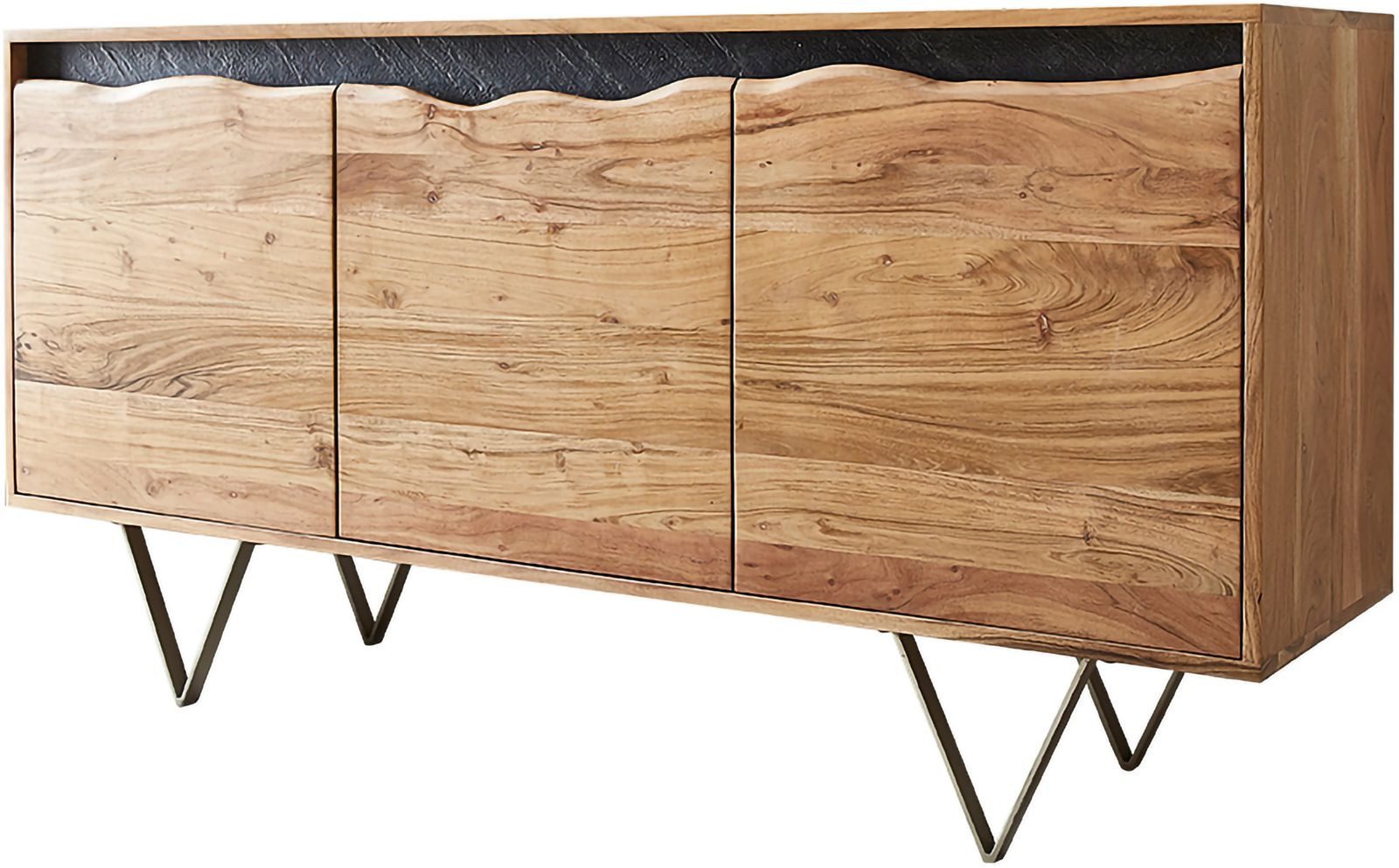 DELIFE Sideboard Stonegrace, Natur 147x45 cm Akazie 3 Türen Baumkante