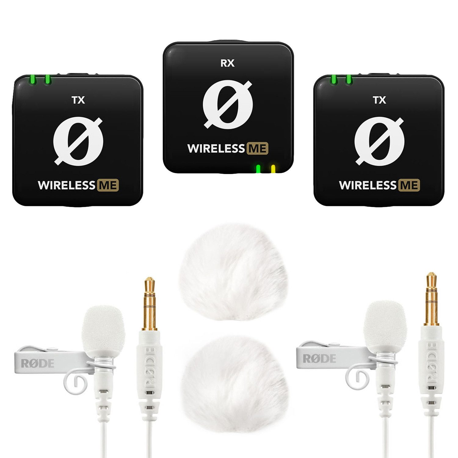 Rode Wireless ME Dual mit 2x Lavalier GO WH und 2x WS05WH Digitales Aufnahmegerät