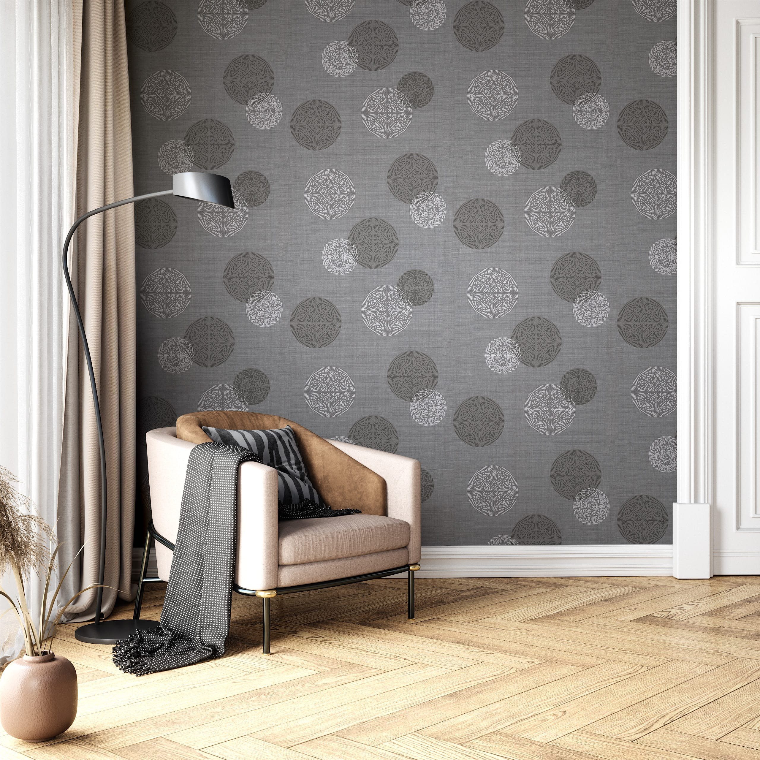 Newroom Vliestapete Raina Silber Tapete Mustertapete Kreise, Punkte, Modern, strukturiert, Polka Dot – Bild 5 von 5