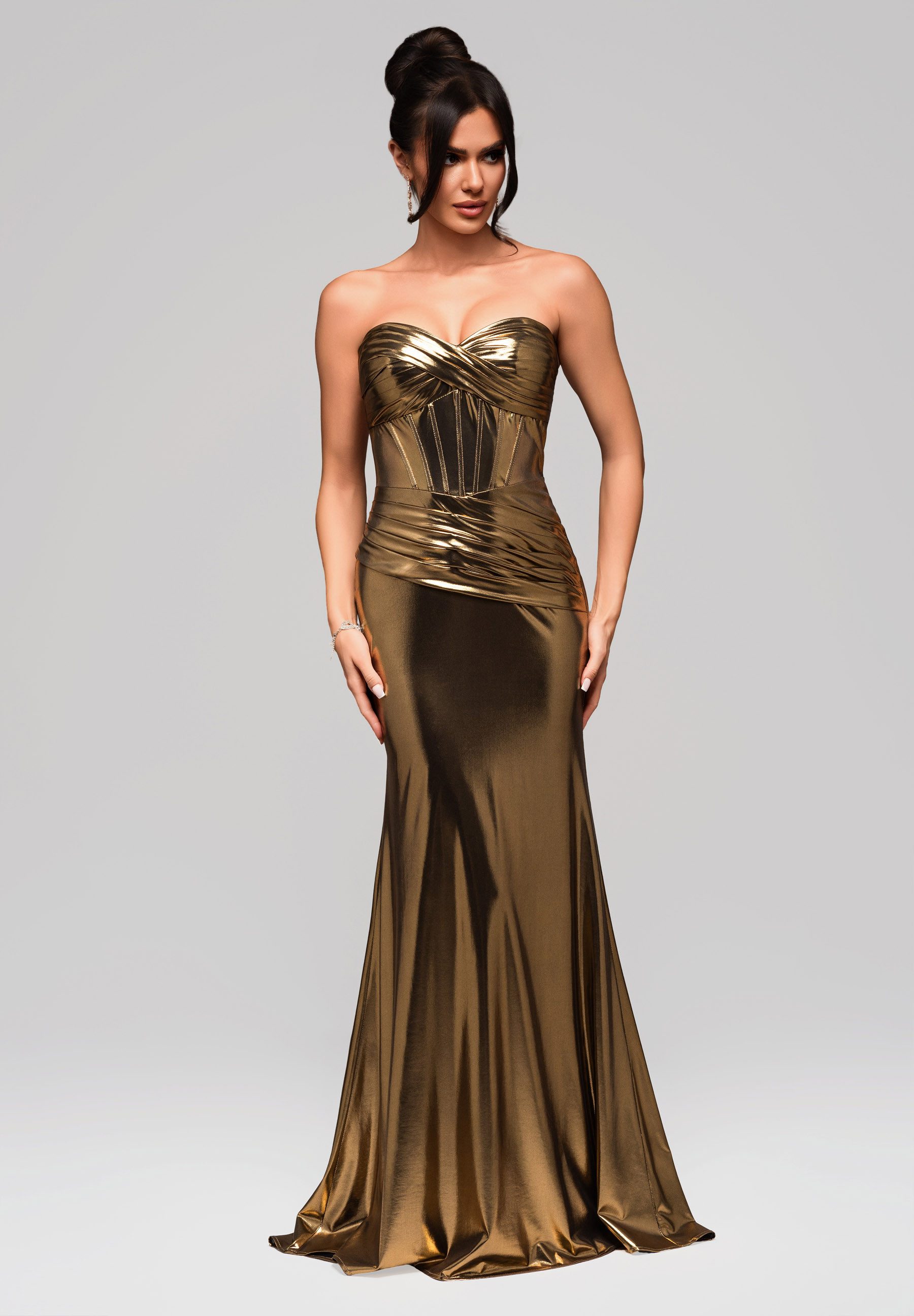 OMBRE Abendkleid Goldenes Abendkleid im Metallic-Look günstig online kaufen