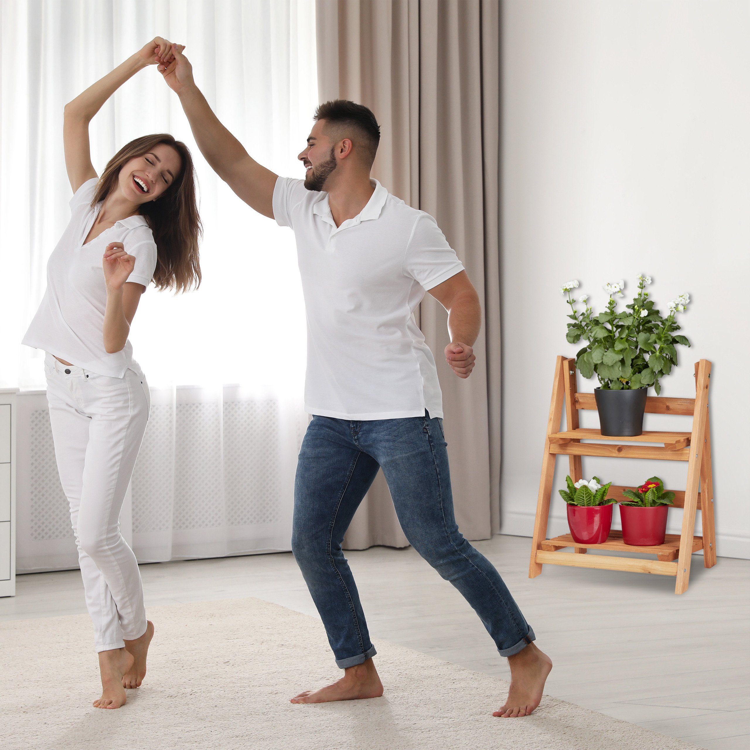 relaxdays Blumenständer Blumentreppe aus Holz, M günstig online kaufen